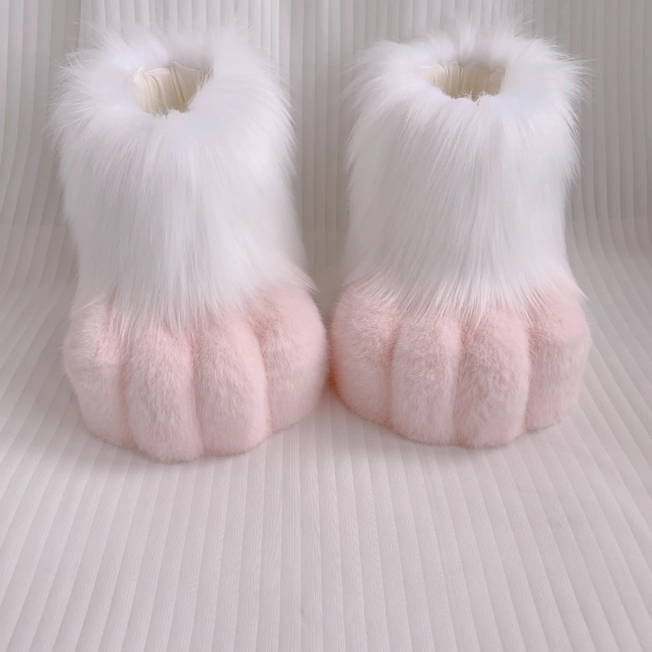 Furry gloves animal feet cute pink - Image 6