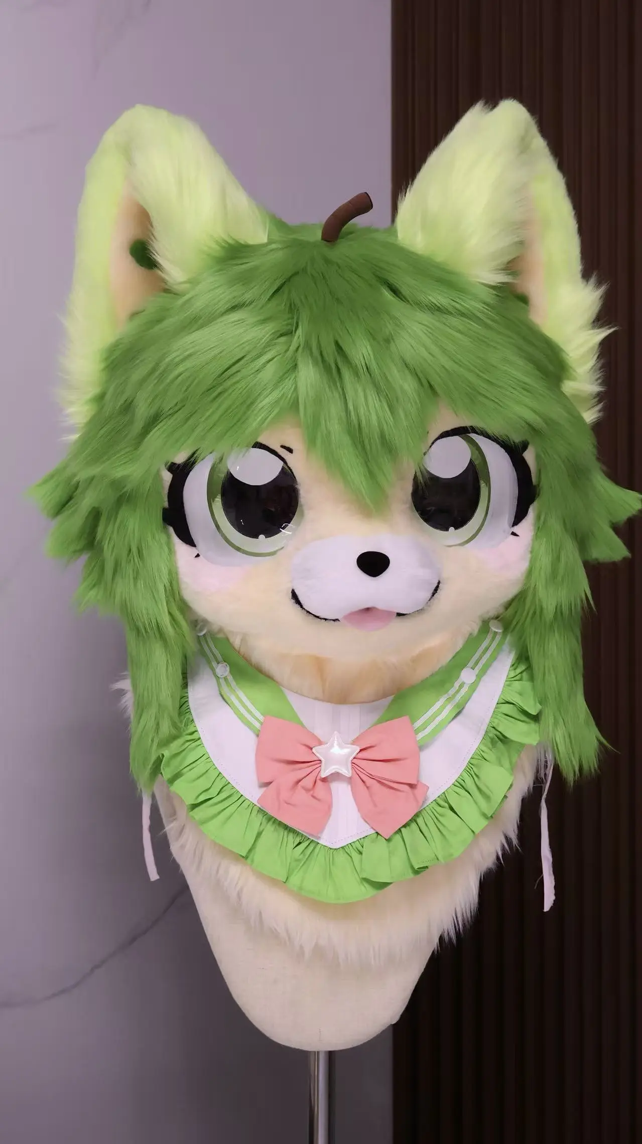 Green Apple Fox Kemono Fursuit Head - Image 3