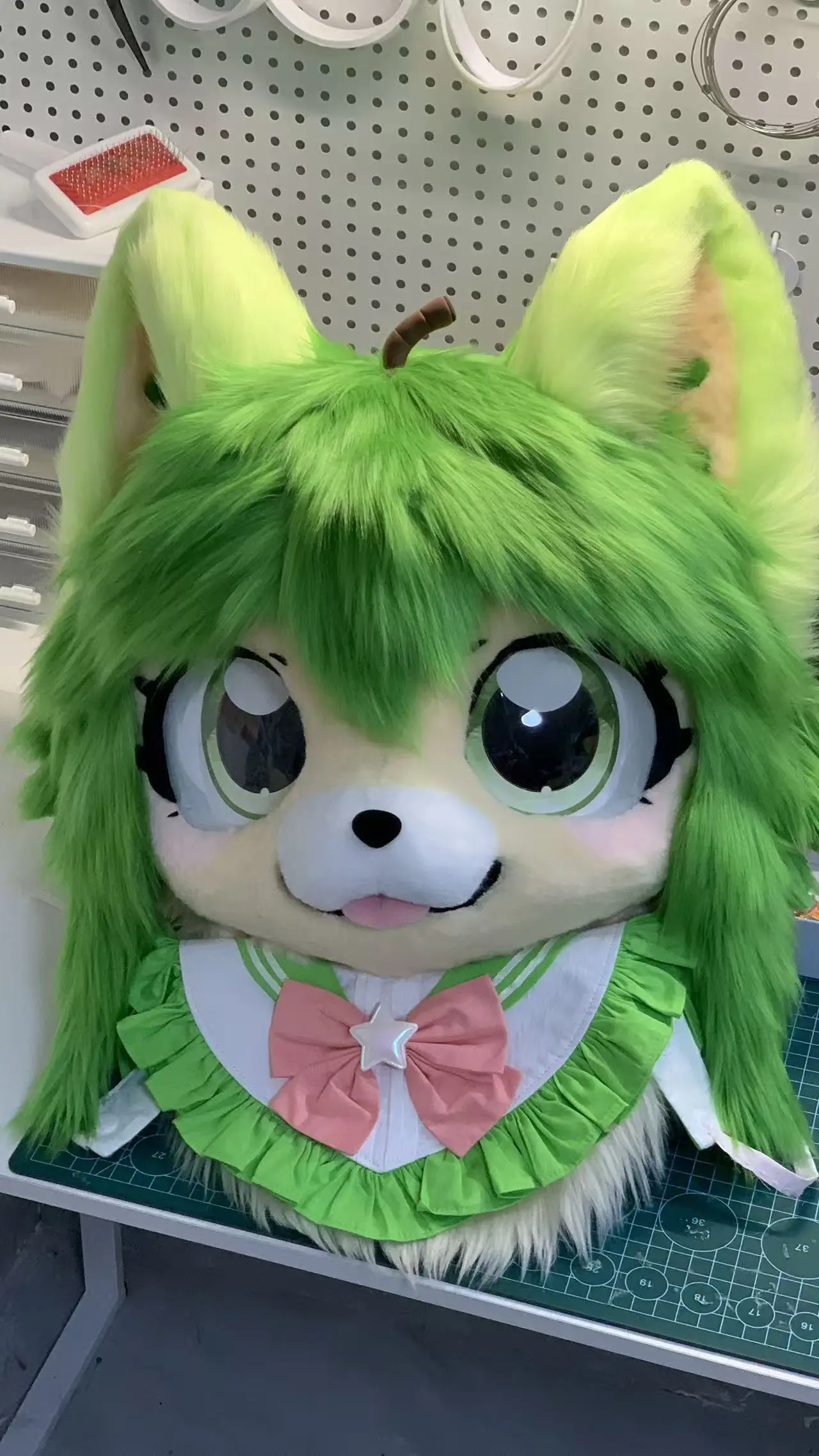 Green Apple Fox Kemono Fursuit Head - Image 4