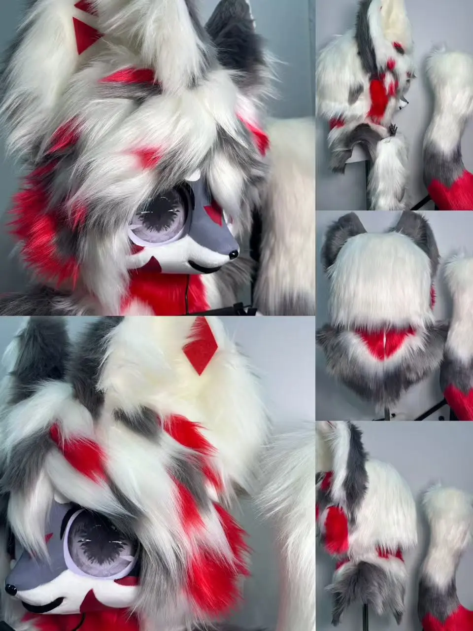 Grey White Wolf Kemono Head Fursuit (Gift Handpaws+Tail) - Image 3