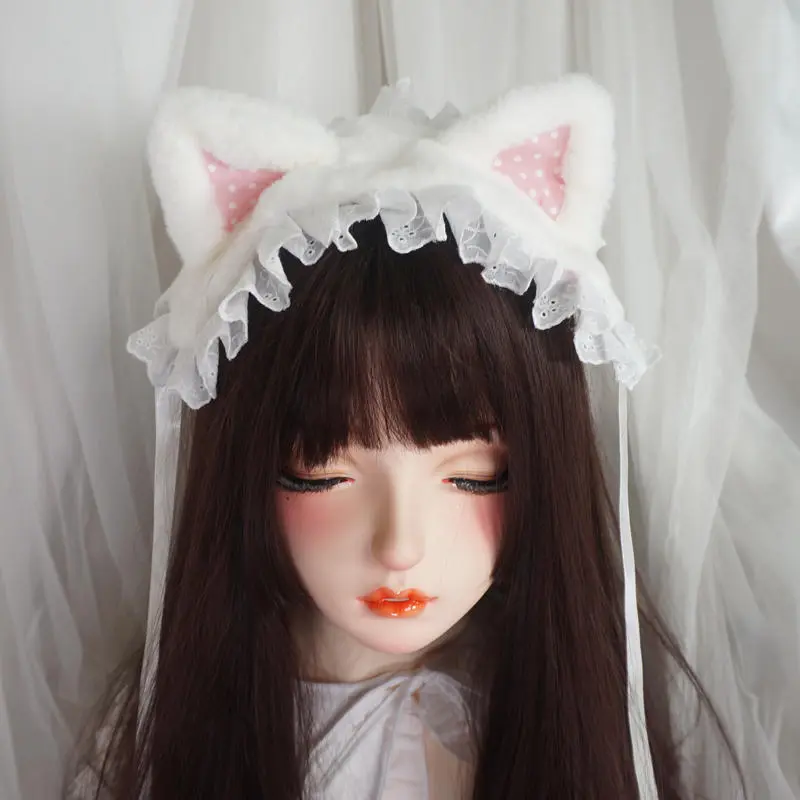 Handmade cute plush cat ears hair accessories, sweet Japanese style - Image 3