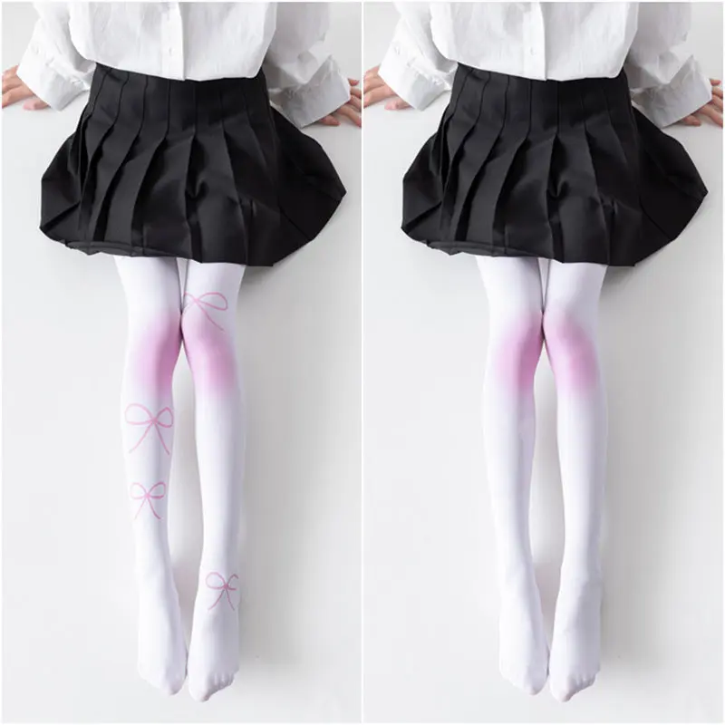 Japanese Lolita knee joint blush velvet white silk pantyhose - Image 3
