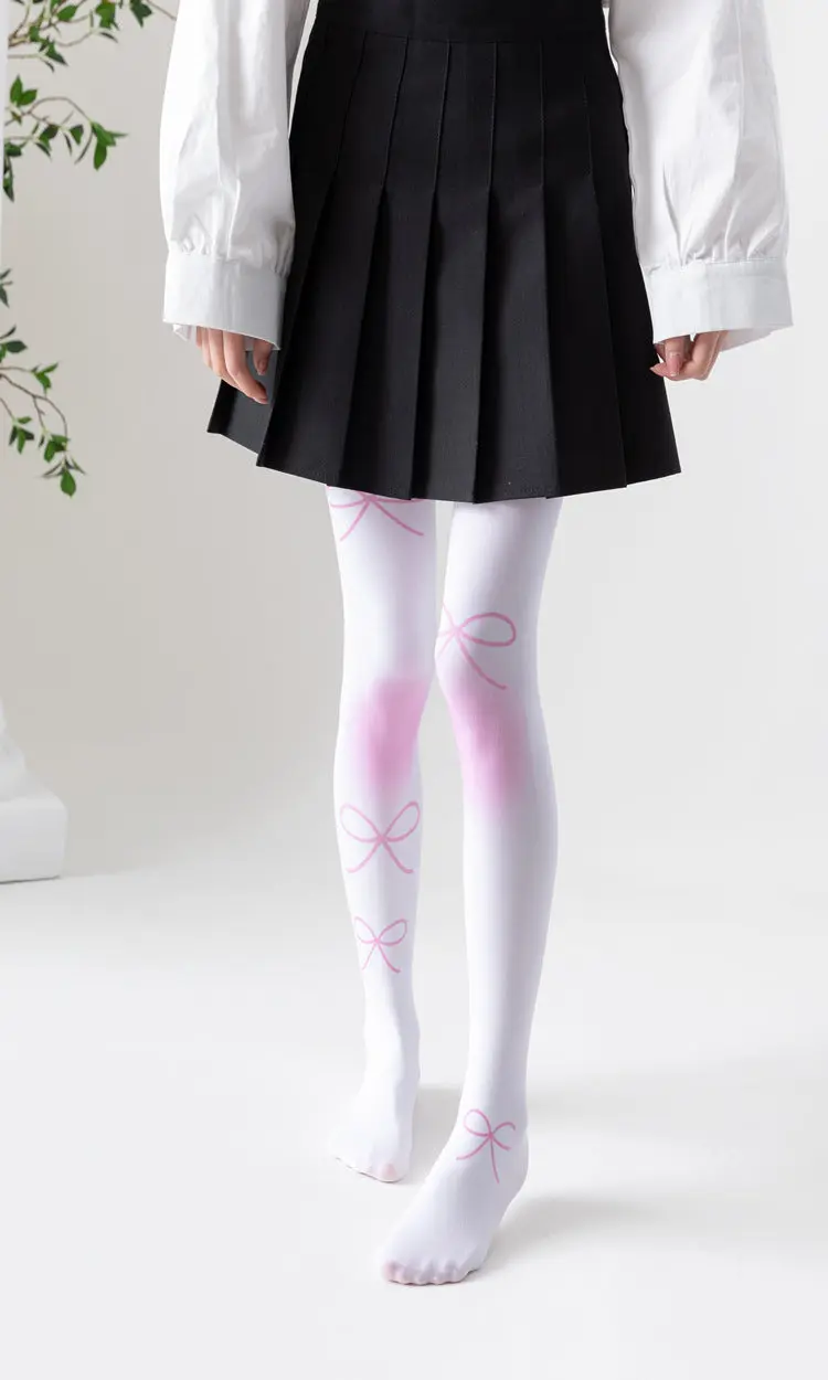 Japanese Lolita knee joint blush velvet white silk pantyhose - Image 4