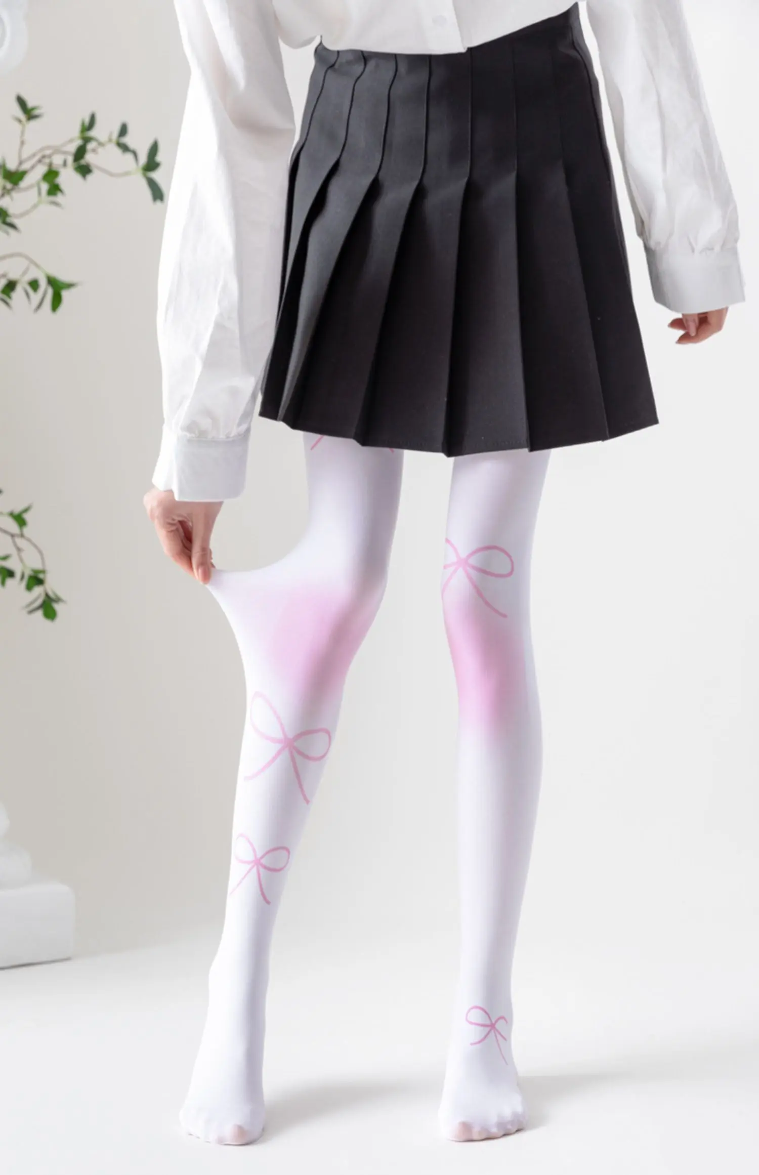 Japanese Lolita knee joint blush velvet white silk pantyhose - Image 5