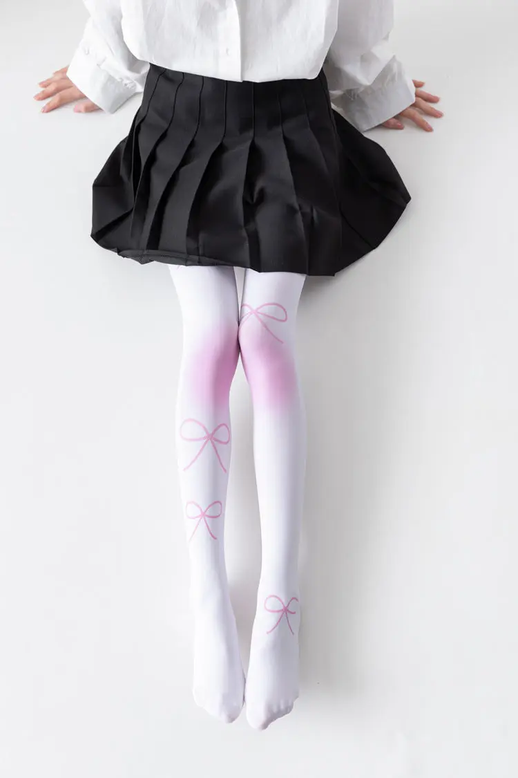 Japanese Lolita knee joint blush velvet white silk pantyhose - Image 8