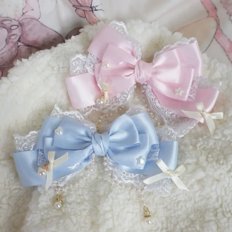 Large Lace Bow Pearl Lolita KC Hairpin - Image 5