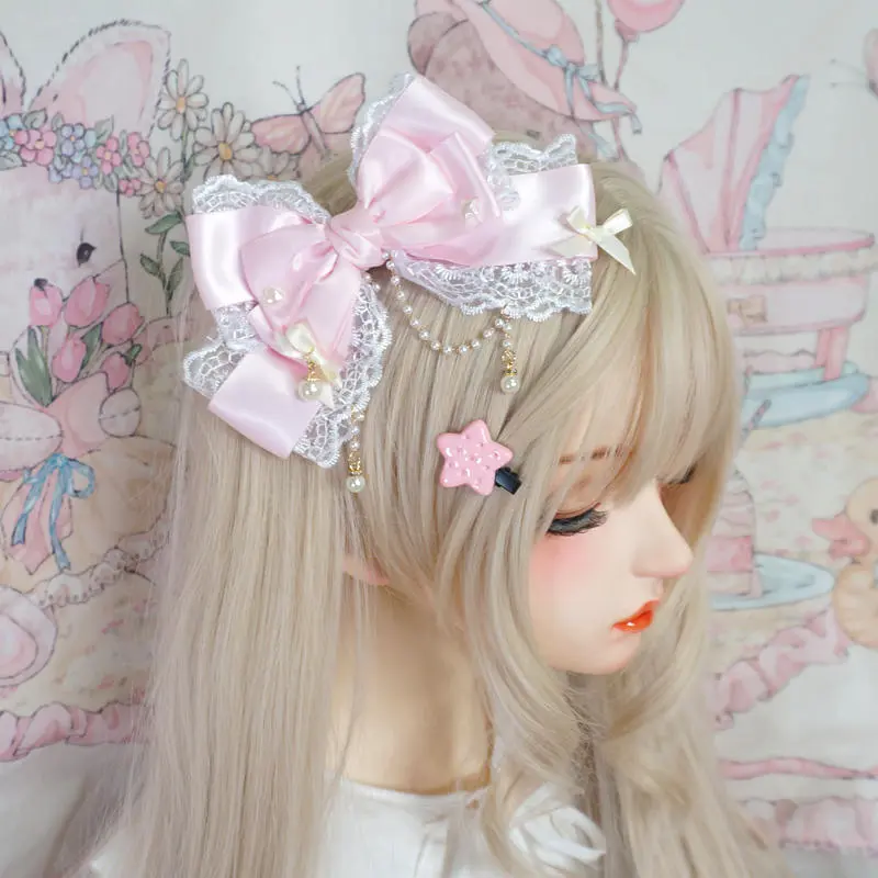 Large Lace Bow Pearl Lolita KC Hairpin - Image 6