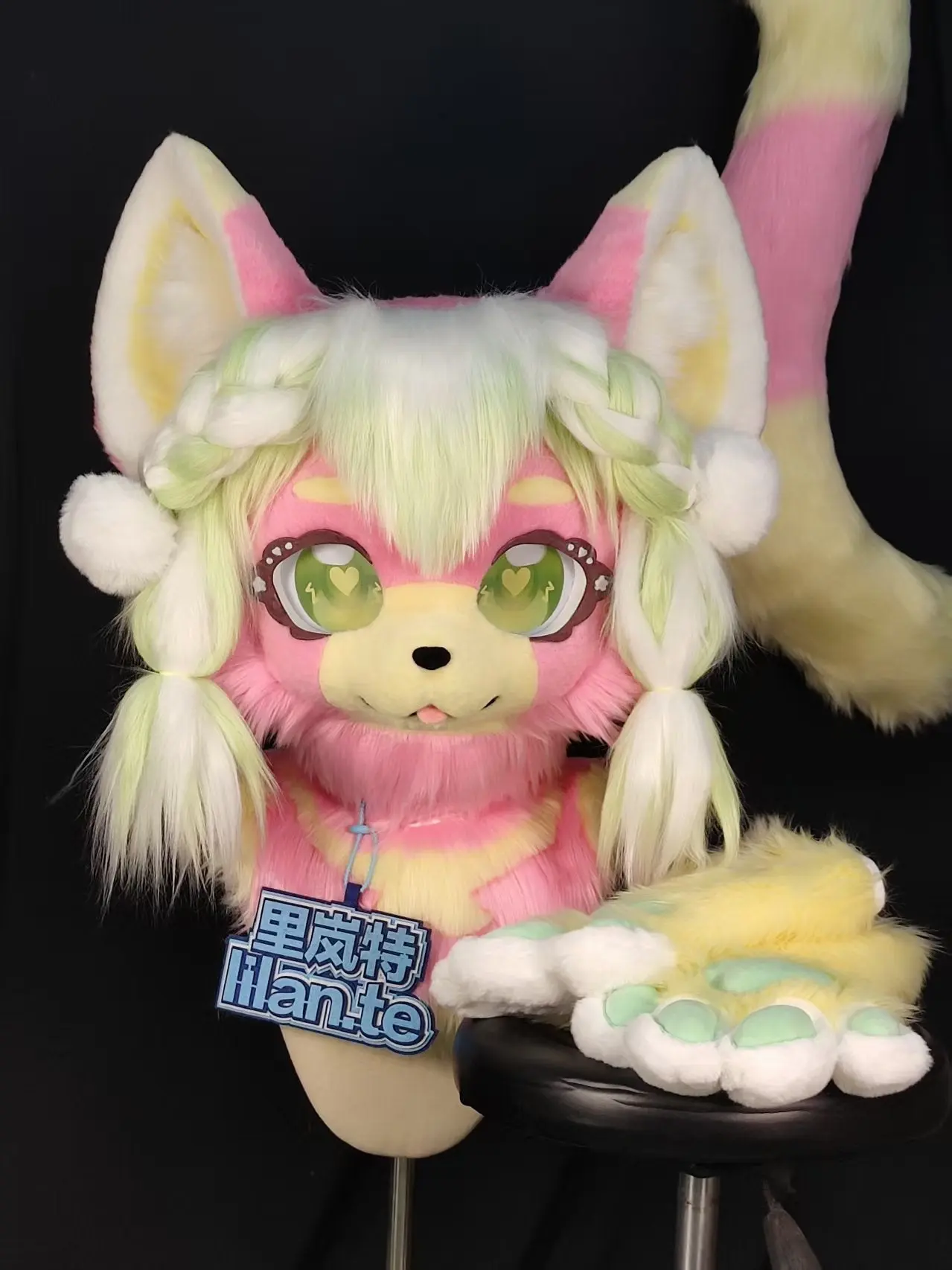 Mint Peach Kitten Kemono Head Fursuit (Gift Handpaws+Tail) - Image 4