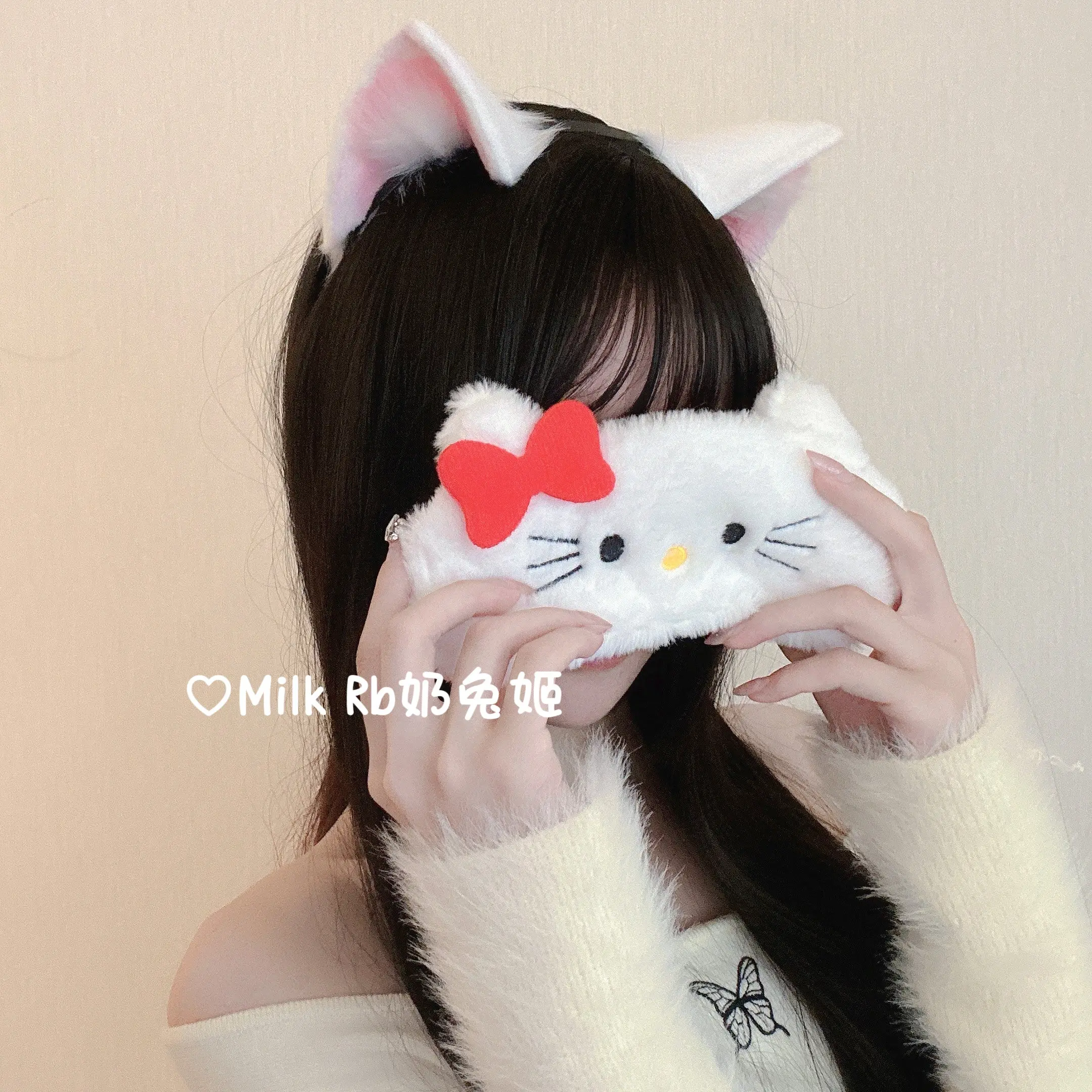 Soft girl pink and white cat ears cos - Image 3