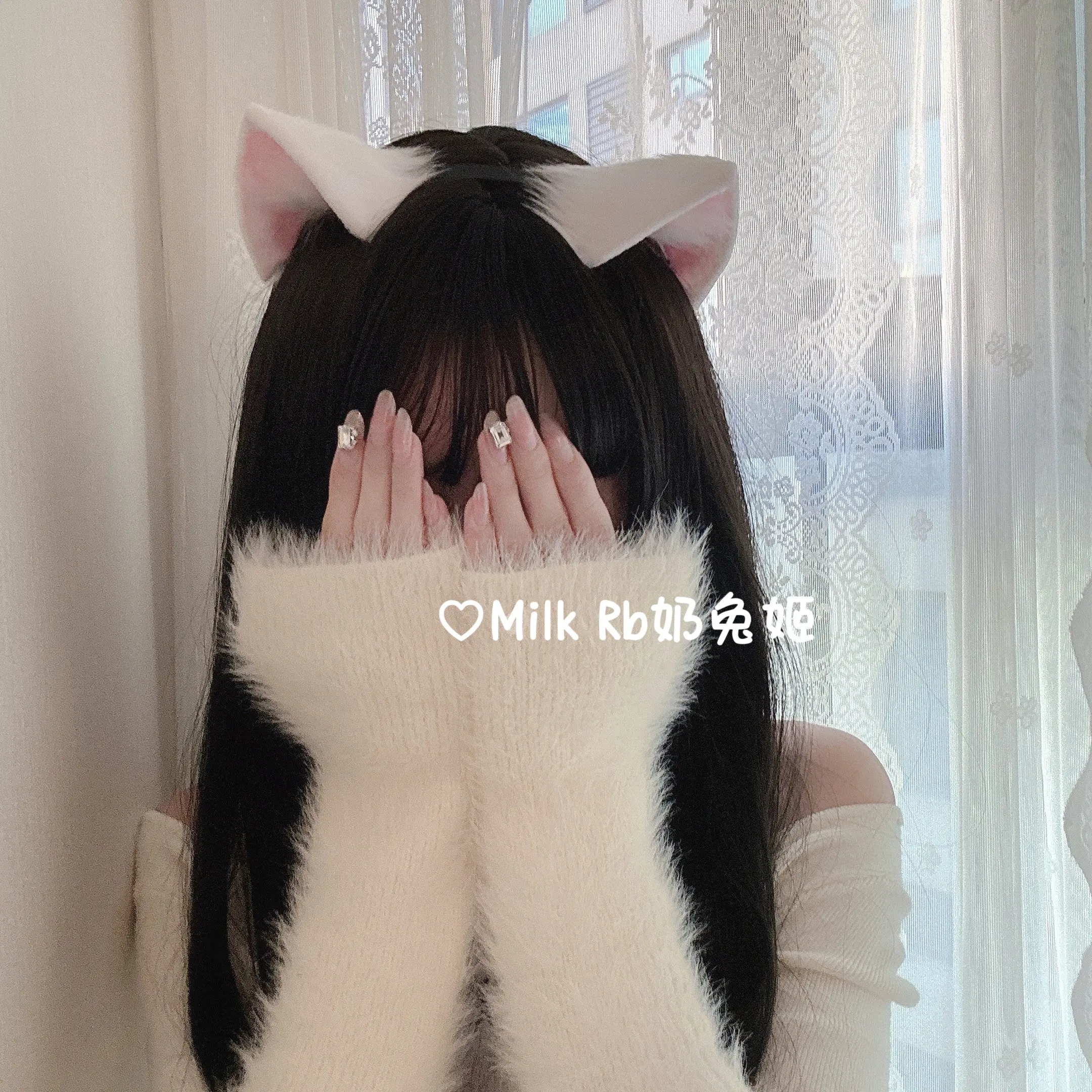 Soft girl pink and white cat ears cos - Image 5